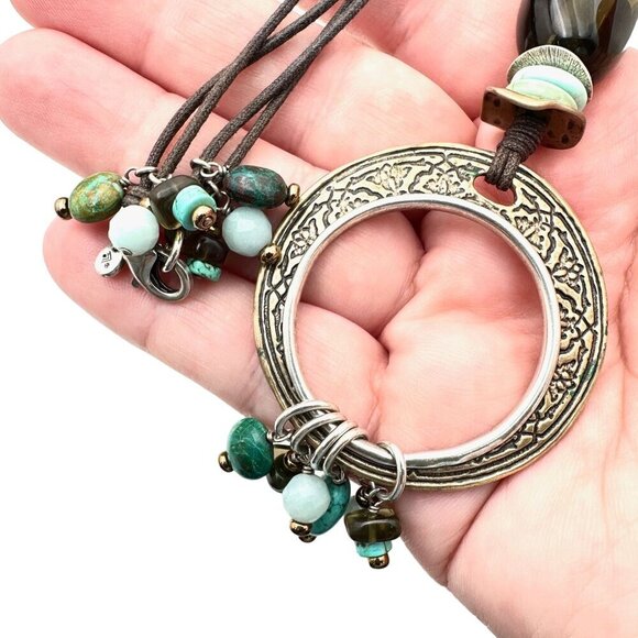 SILPADA Howlite Amazonite Charm Necklace N1892 Sterling Beaded 26” - Picture 2 of 3